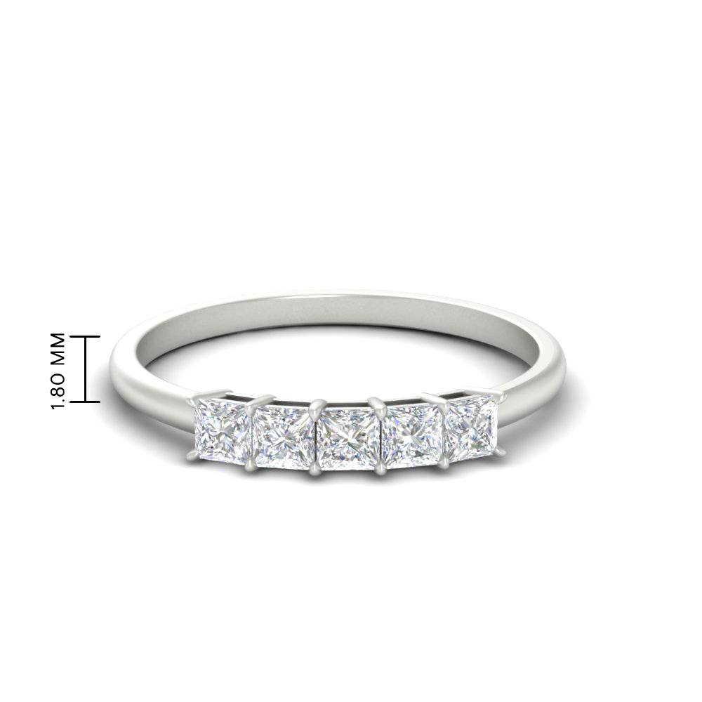 0.25 Ct. Princess Cut 5 Stone Wedding Band with 14K White Gold White Diamond