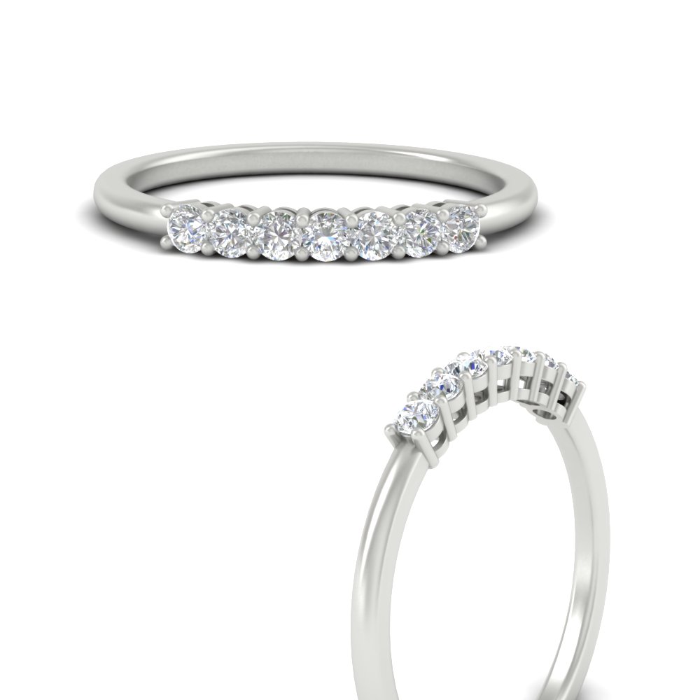 0.25 Carat Round Diamond 7 Stone Wedding Band with White Diamond in 14K White Gold