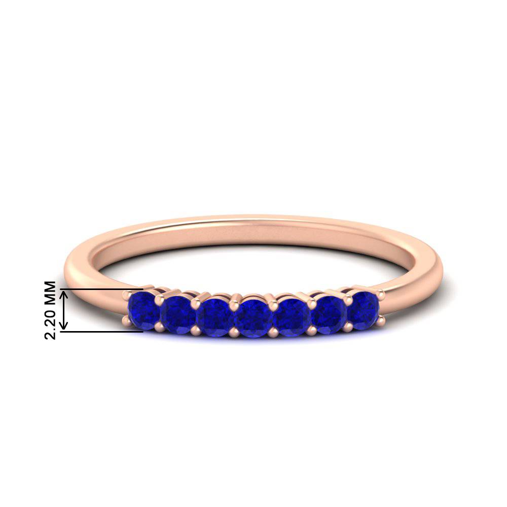 0.25 Carat Round 7 Stone Colored Wedding Band with 14K Rose Gold Blue Sapphire