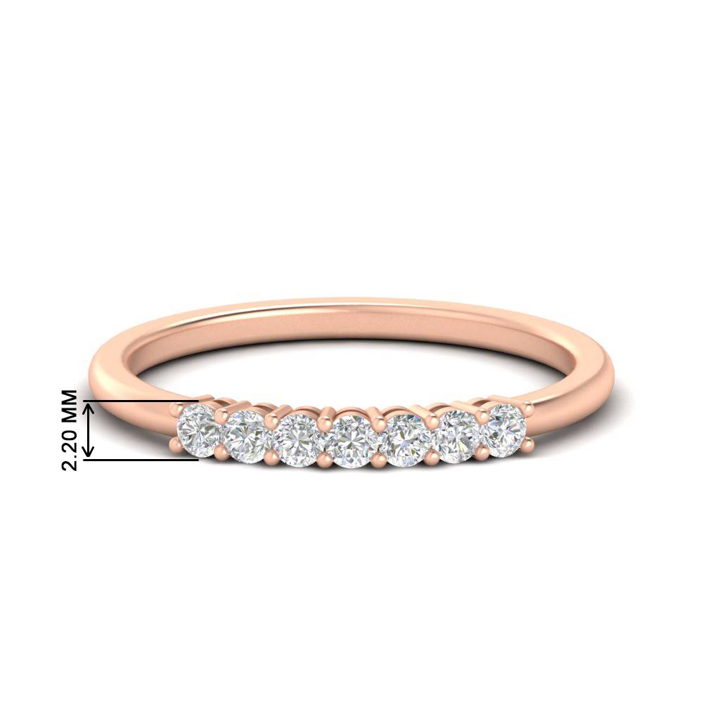 Round Simple 7 Stone Wedding Band with 14K Rose Gold White Diamond