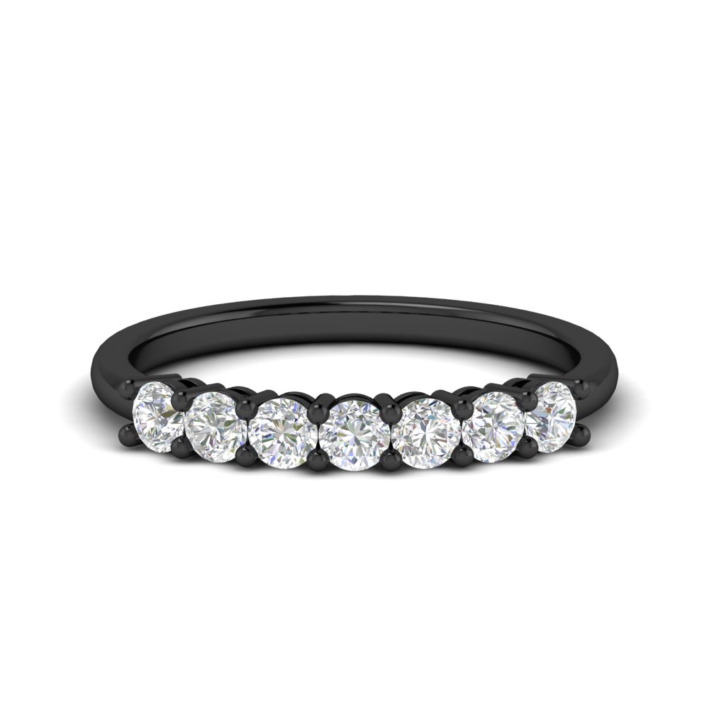 0.50 Carat 7 Stone Black Wedding Band Ring with 14K Black Gold White Diamond