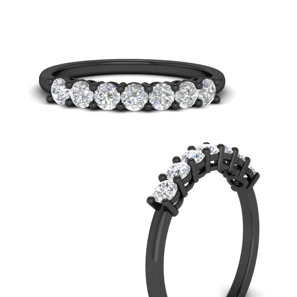 0.50 Carat 7 Stone Black Wedding Band Ring with 14K Black Gold White Diamond