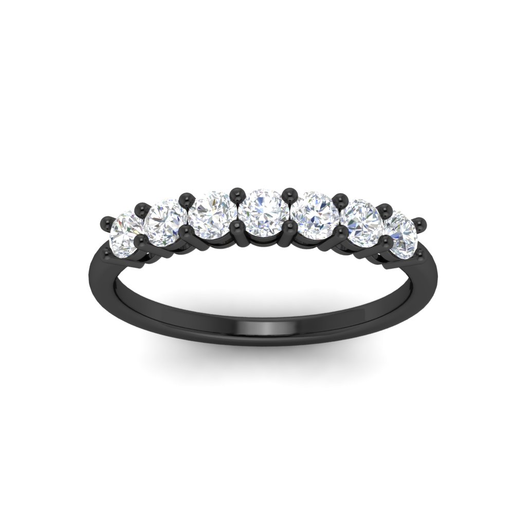 0.50 Carat 7 Stone Black Wedding Band Ring with 14K Black Gold White Diamond