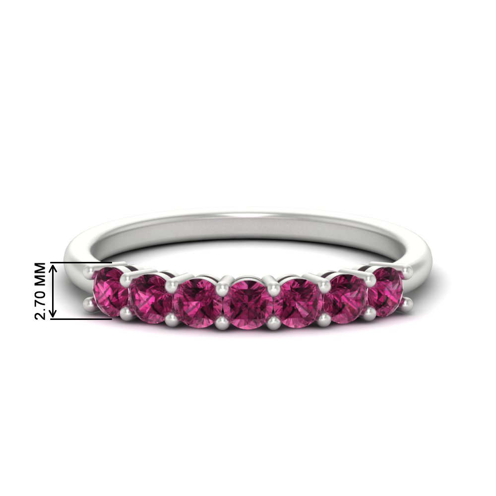0.50 Carat Half Eternity Seven Stone Gemstone Wedding Band with 14K White Gold Pink Sapphire