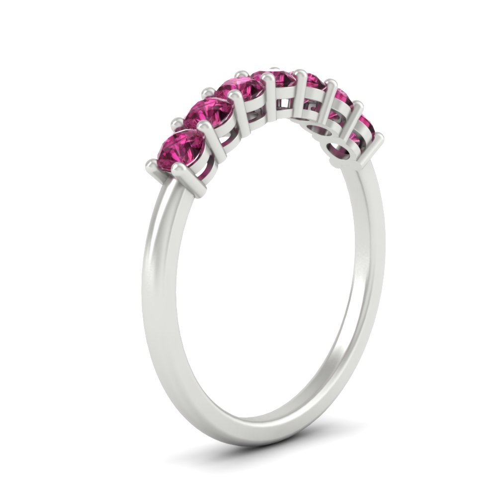 0.50 Carat Half Eternity Seven Stone Gemstone Wedding Band with 14K White Gold Pink Sapphire