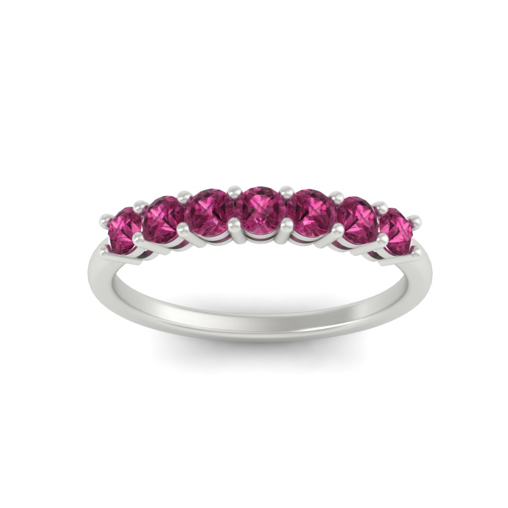 0.50 Carat Half Eternity Seven Stone Gemstone Wedding Band with 14K White Gold Pink Sapphire