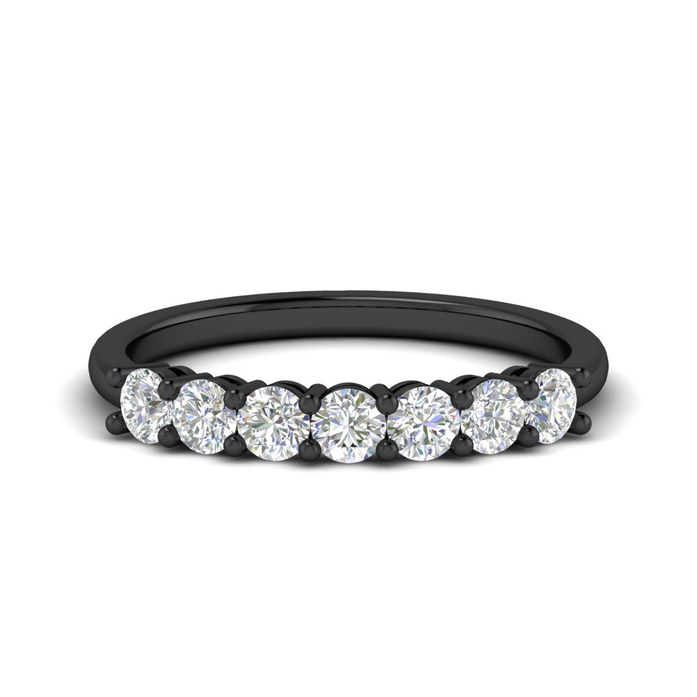 0.75 Carat Round 7 Diamond Black Wedding Ring Band with 14K Black Gold White Diamond
