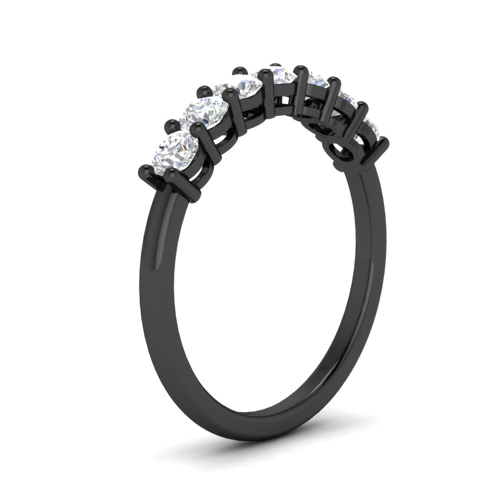 0.75 Carat Round 7 Diamond Black Wedding Ring Band with 14K Black Gold White Diamond