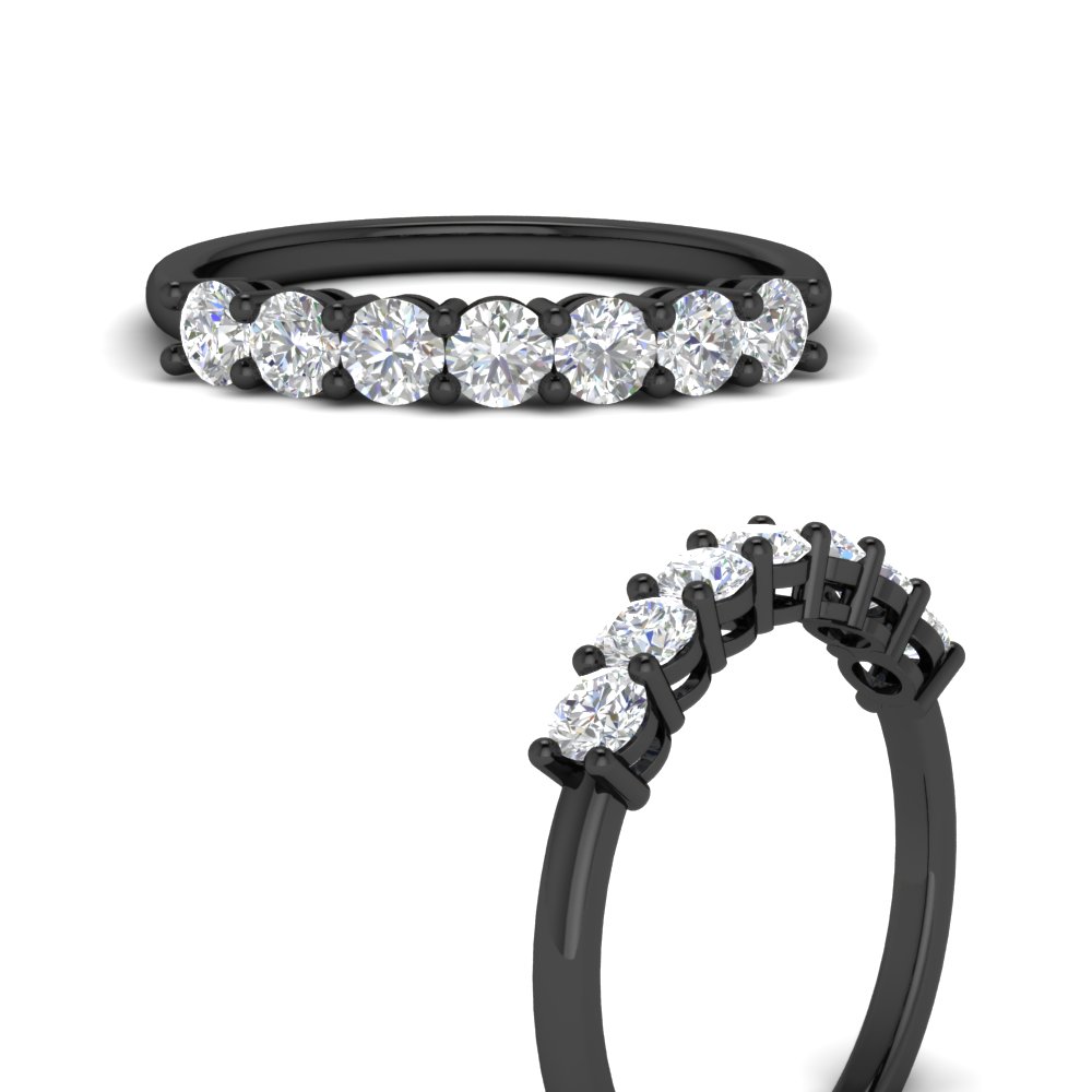 0.75 Carat Round 7 Diamond Black Wedding Ring Band with 14K Black Gold White Diamond