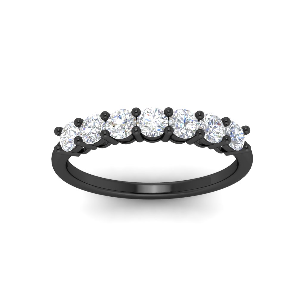 0.75 Carat Round 7 Diamond Black Wedding Ring Band with 14K Black Gold White Diamond
