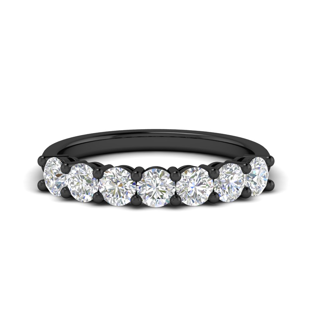1 Carat 7 Round Diamond Black Anniversary Band Ring with 14K Black Gold White Diamond