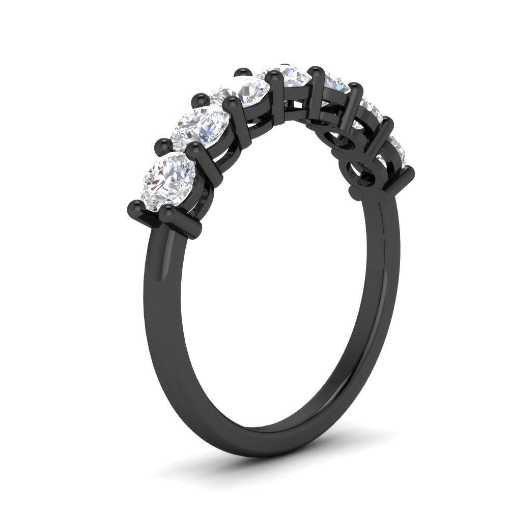 1 Carat 7 Round Diamond Black Anniversary Band Ring with 14K Black Gold White Diamond