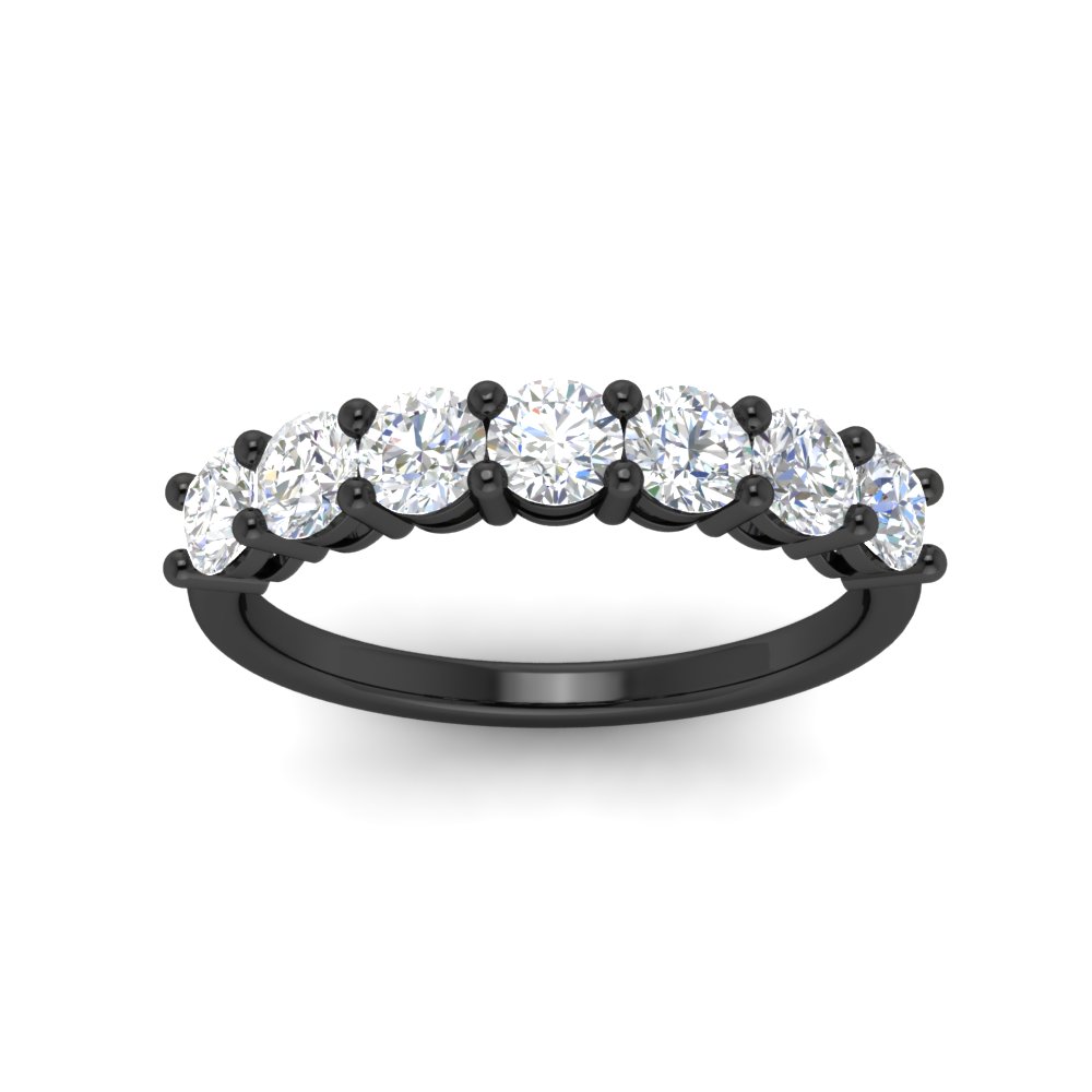 1 Carat 7 Round Diamond Black Anniversary Band Ring with 14K Black Gold White Diamond
