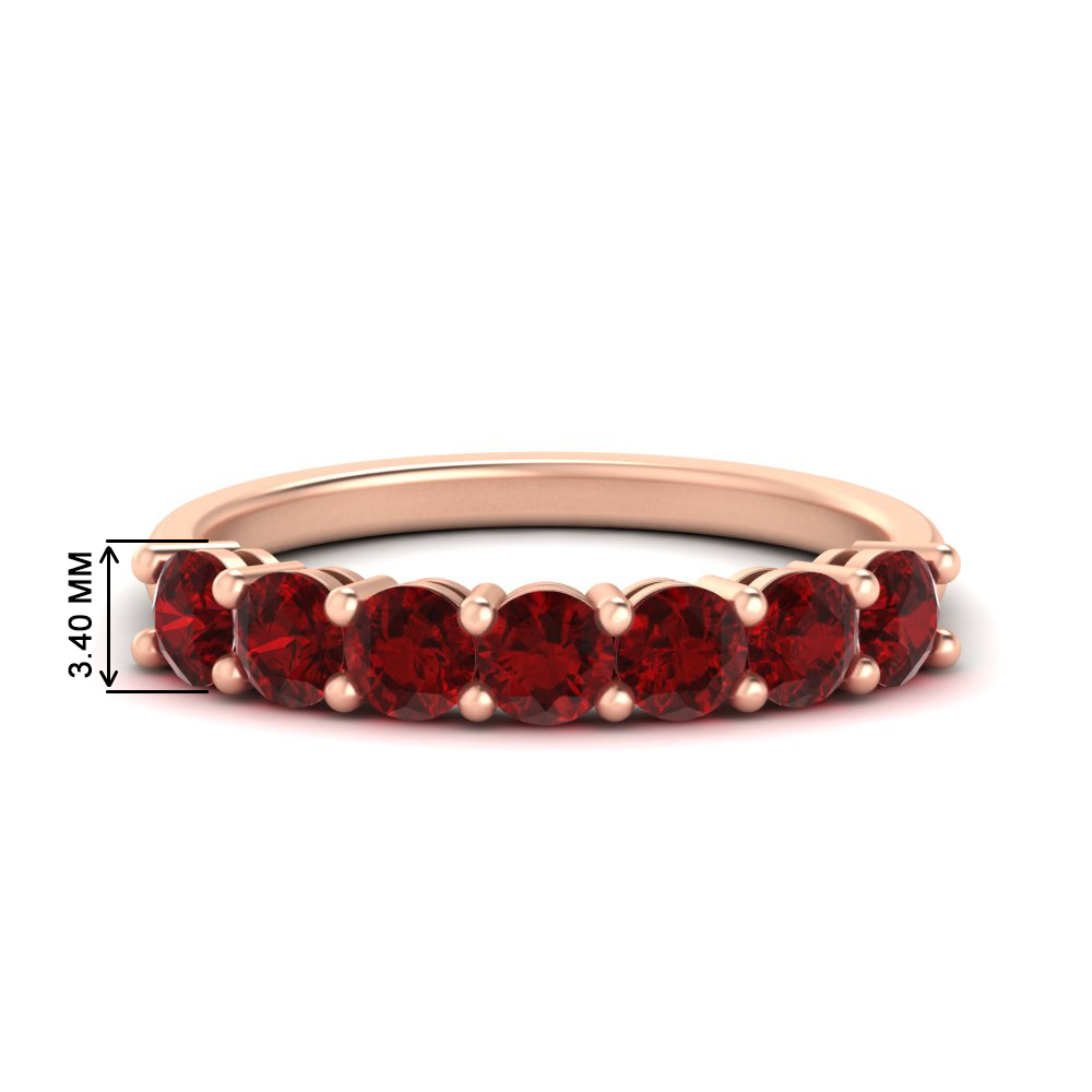1 Carat Round Cut 7 Stone Gemstone Wedding Band with 14K Rose Gold Red Ruby