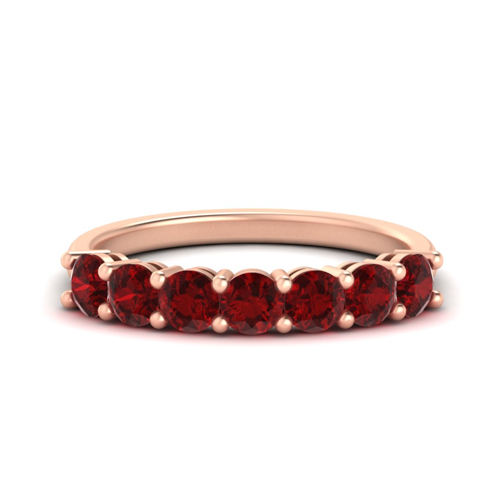 1 Carat Round Cut 7 Stone Gemstone Wedding Band with 14K Rose Gold Red Ruby