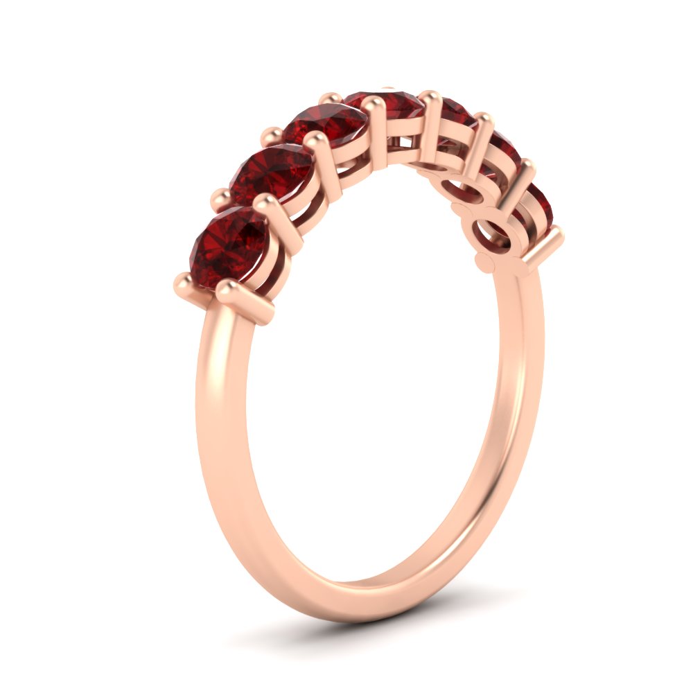 1 Carat Round Cut 7 Stone Gemstone Wedding Band with 14K Rose Gold Red Ruby