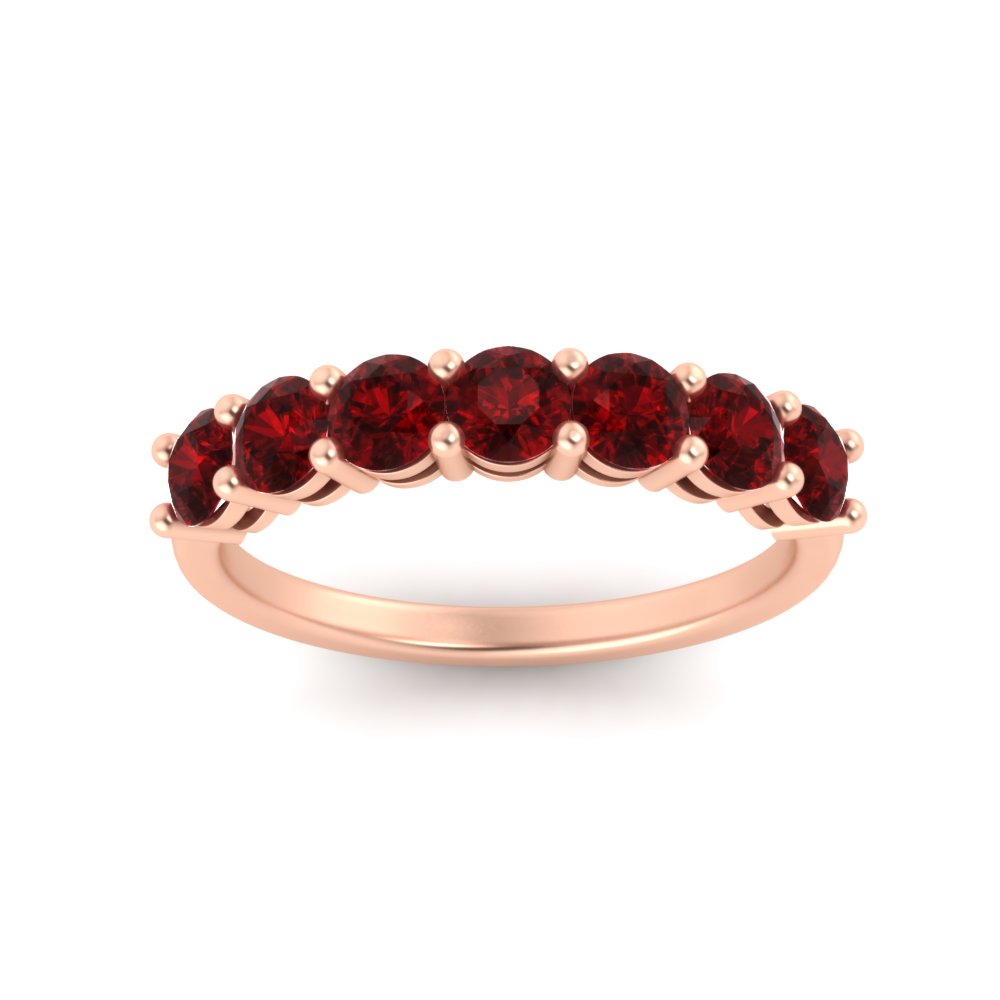 1 Carat Round Cut 7 Stone Gemstone Wedding Band with 14K Rose Gold Red Ruby