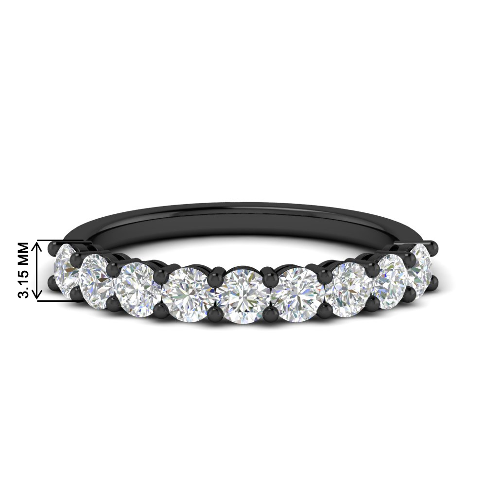 1 Carat Round Cut 9 Stone Diamond Black Wedding Band with 14K Black Gold White Diamond