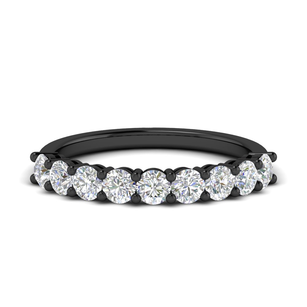 1 Carat Round Cut 9 Stone Diamond Black Wedding Band with 14K Black Gold White Diamond