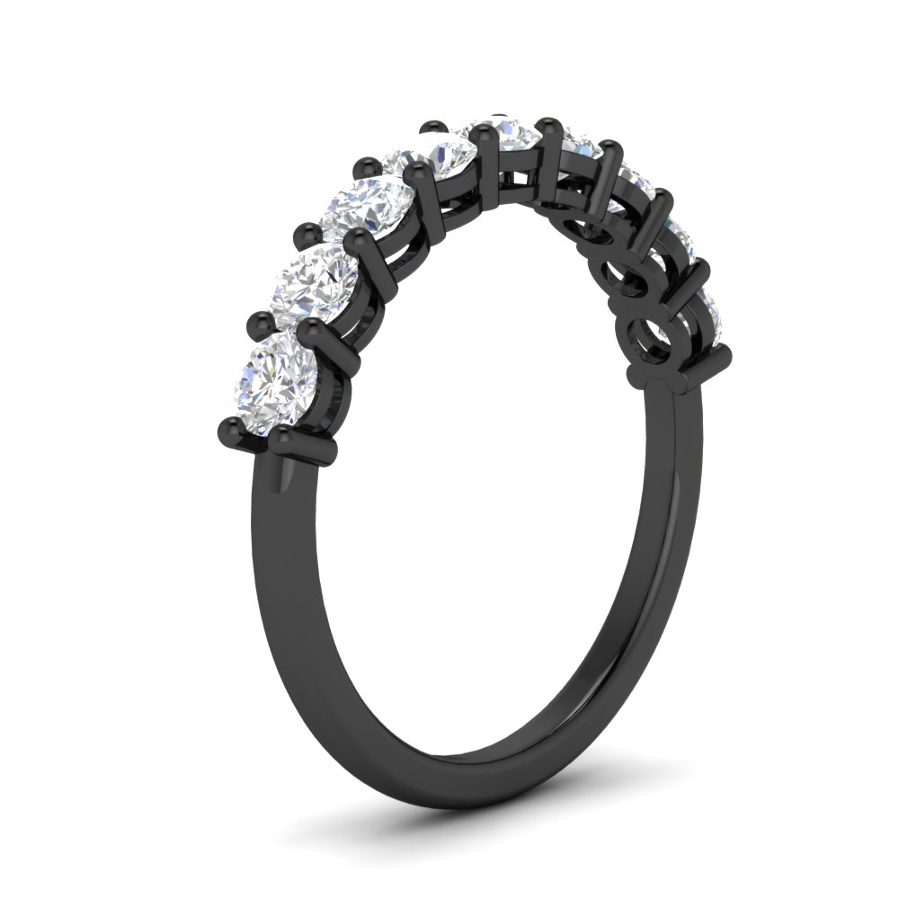 1 Carat Round Cut 9 Stone Diamond Black Wedding Band with 14K Black Gold White Diamond
