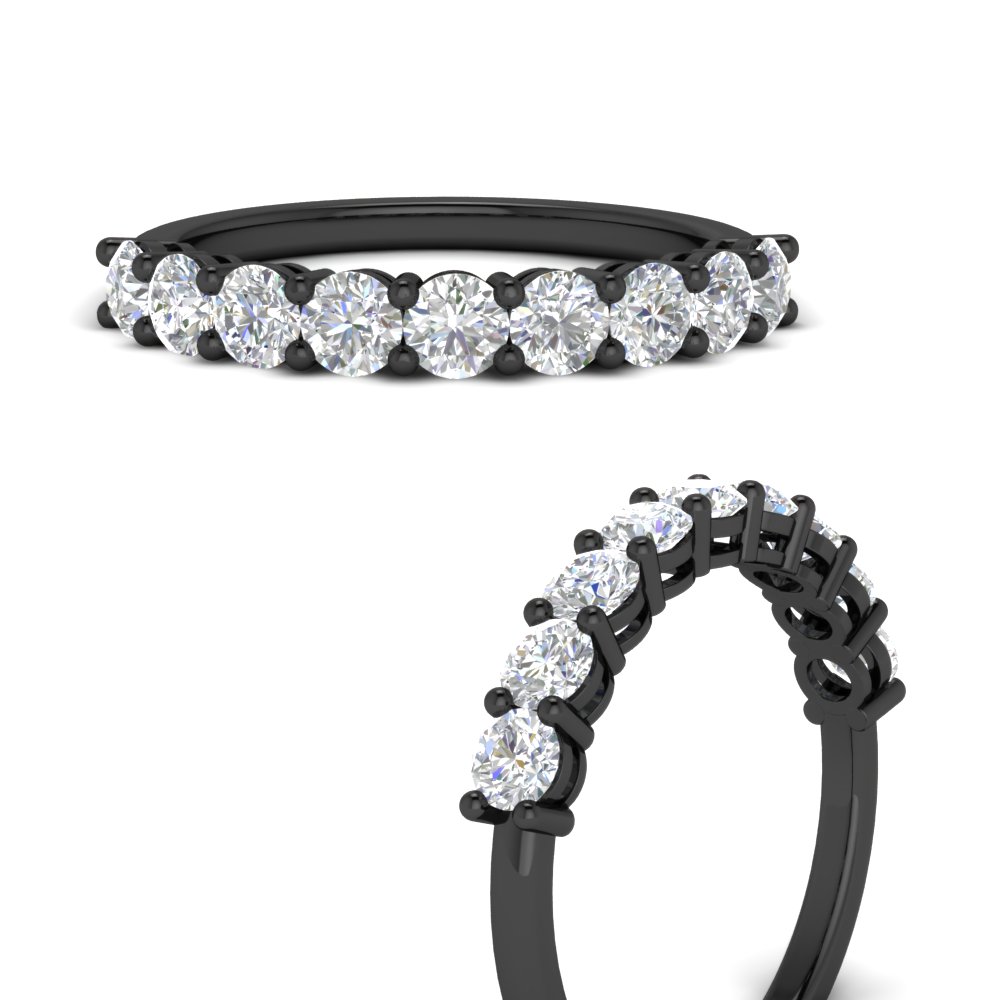 1 Carat Round Cut 9 Stone Diamond Black Wedding Band with 14K Black Gold White Diamond
