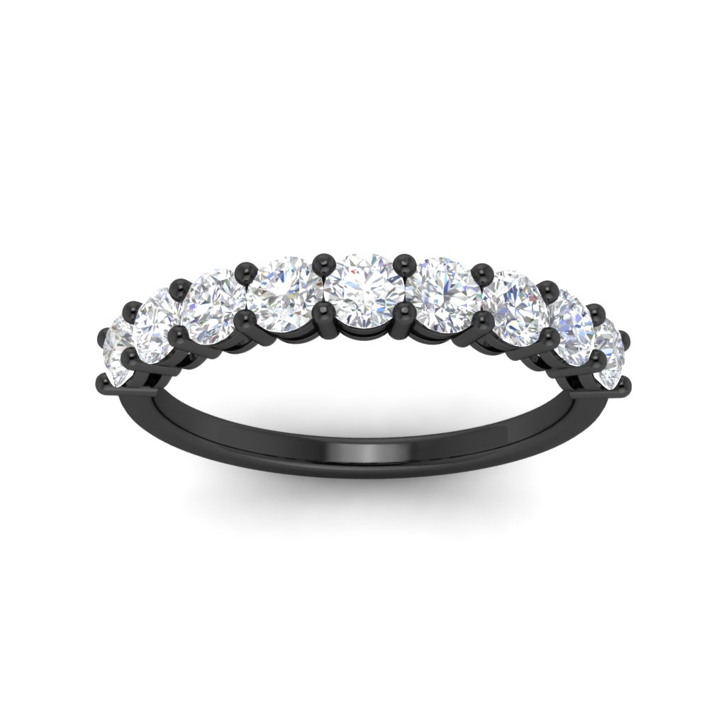 1 Carat Round Cut 9 Stone Diamond Black Wedding Band with 14K Black Gold White Diamond