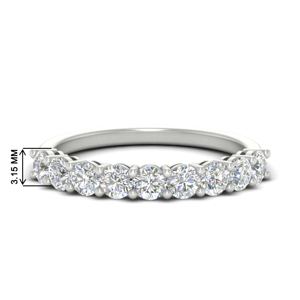 Round Cut 9 Stone Wedding Band with 14K White Gold White Diamond