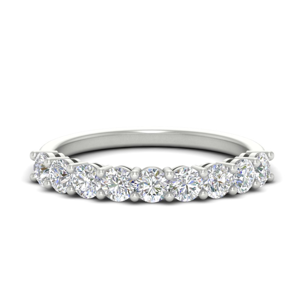 Round Cut 9 Stone Wedding Band with 14K White Gold White Diamond