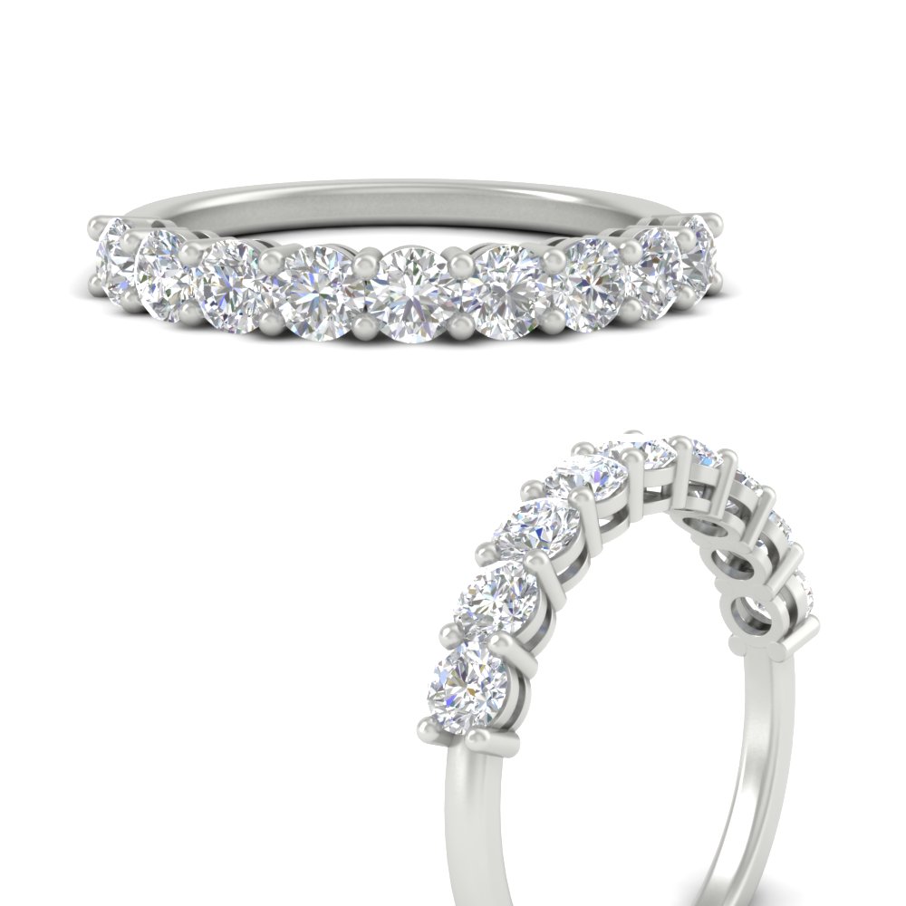 Round Cut 9 Stone Wedding Band with 14K White Gold White Diamond
