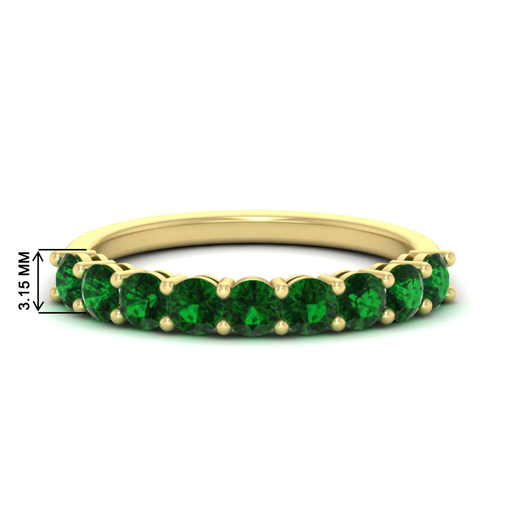 1 Carat Round Cut Colored 9 Stone Band with 14K Yellow Gold Green Emerald