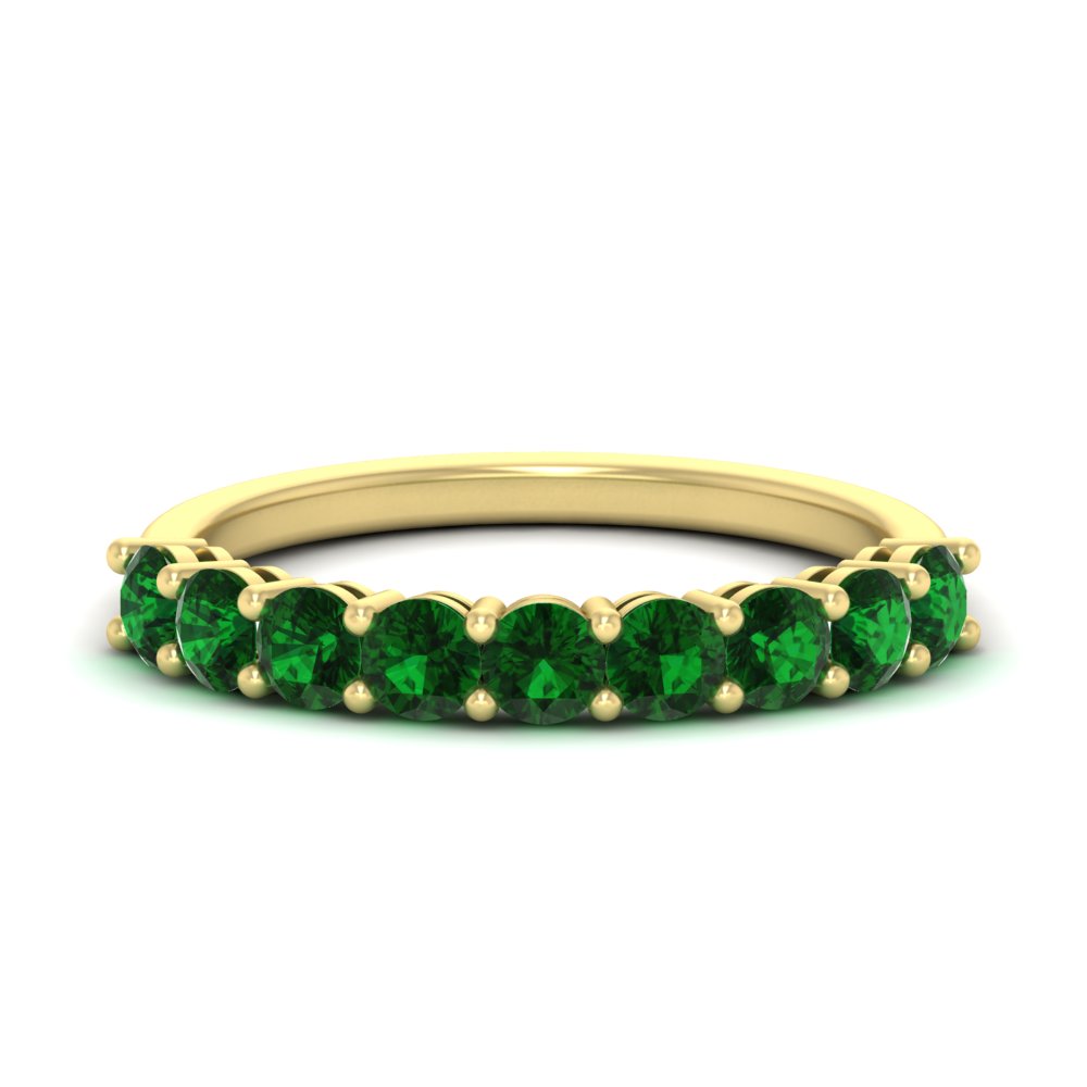 1 Carat Round Cut Colored 9 Stone Band with 14K Yellow Gold Green Emerald