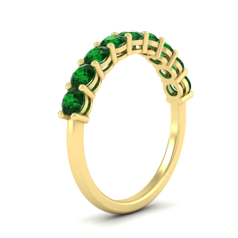 1 Carat Round Cut Colored 9 Stone Band with 14K Yellow Gold Green Emerald