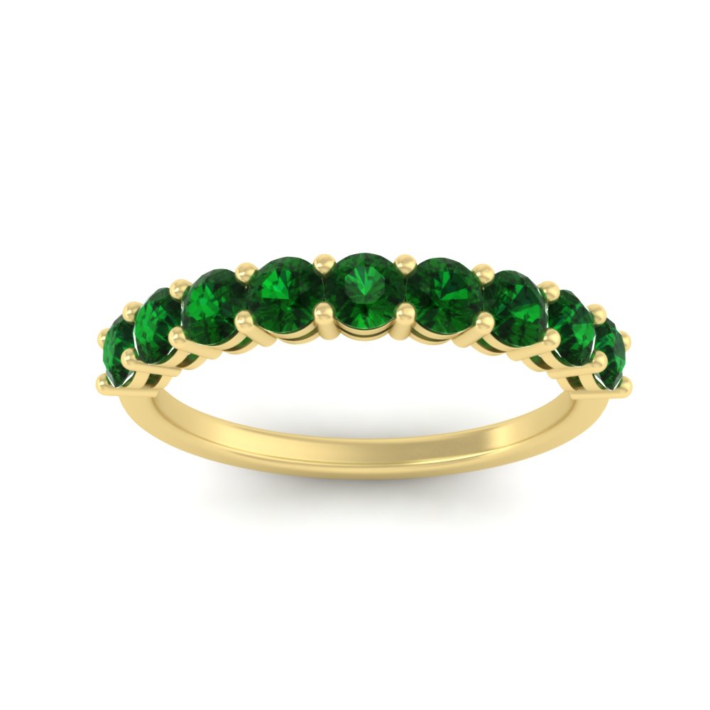 1 Carat Round Cut Colored 9 Stone Band with 14K Yellow Gold Green Emerald