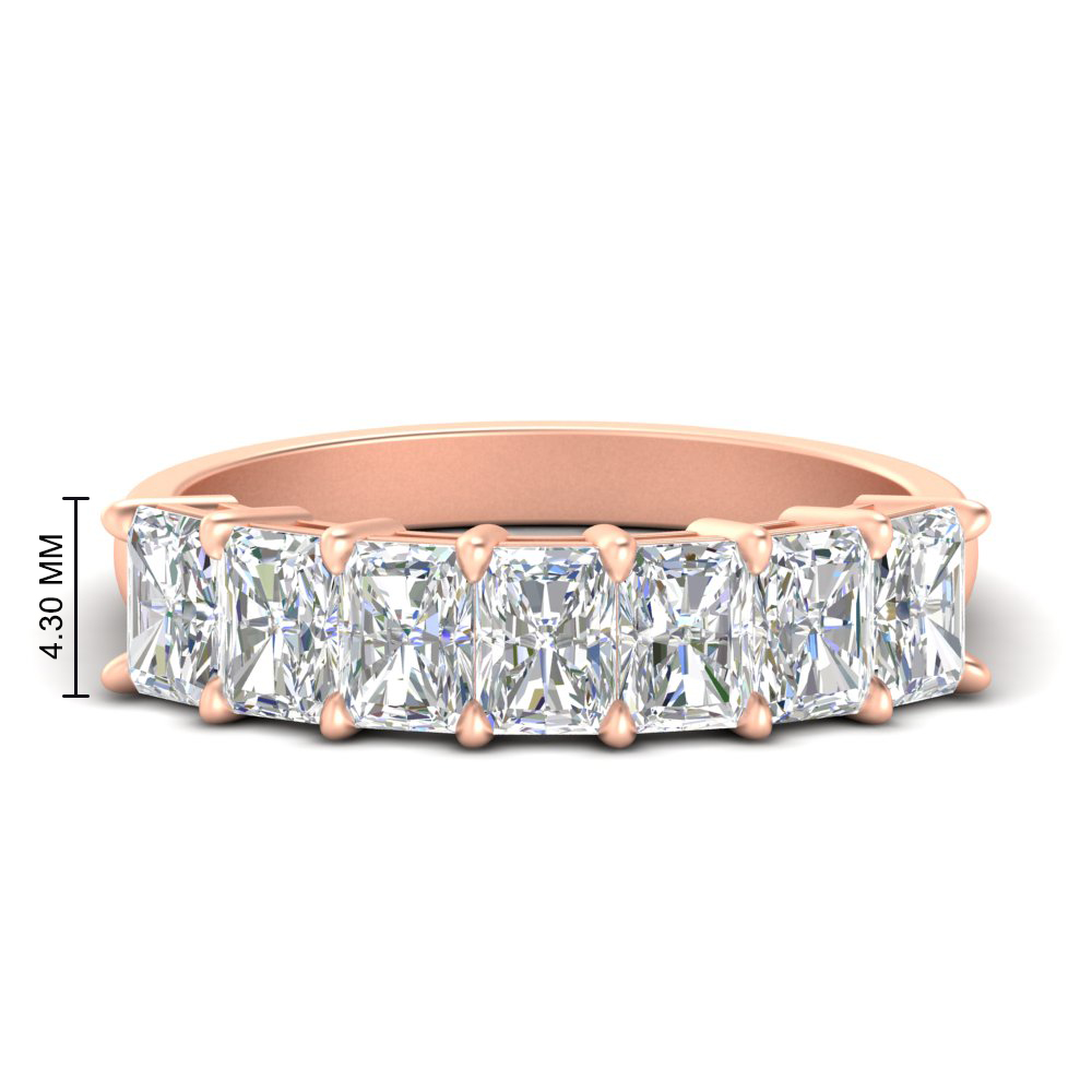 1.50 Carat Radiant Cut 7 Stone Diamond Wedding Band with 14K Rose Gold White Diamond