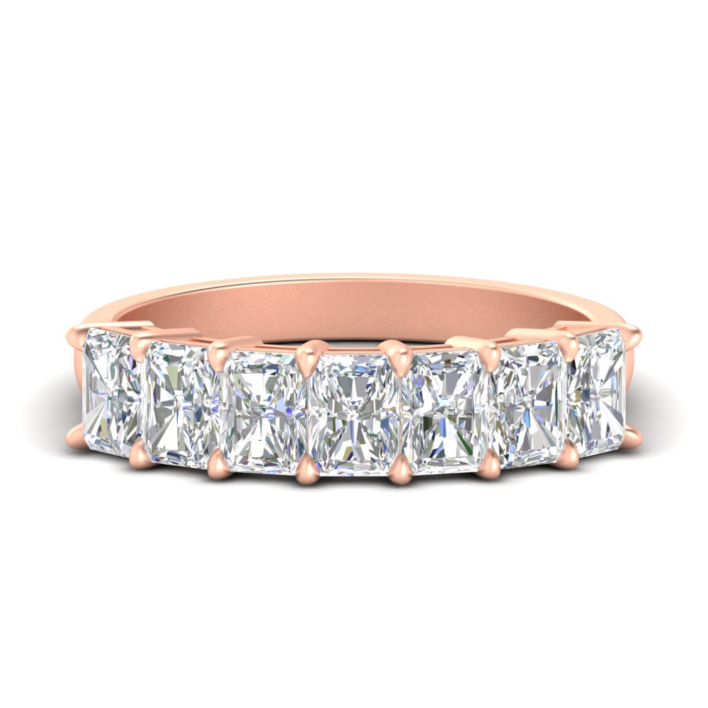 1.50 Carat Radiant Cut 7 Stone Diamond Wedding Band with 14K Rose Gold White Diamond