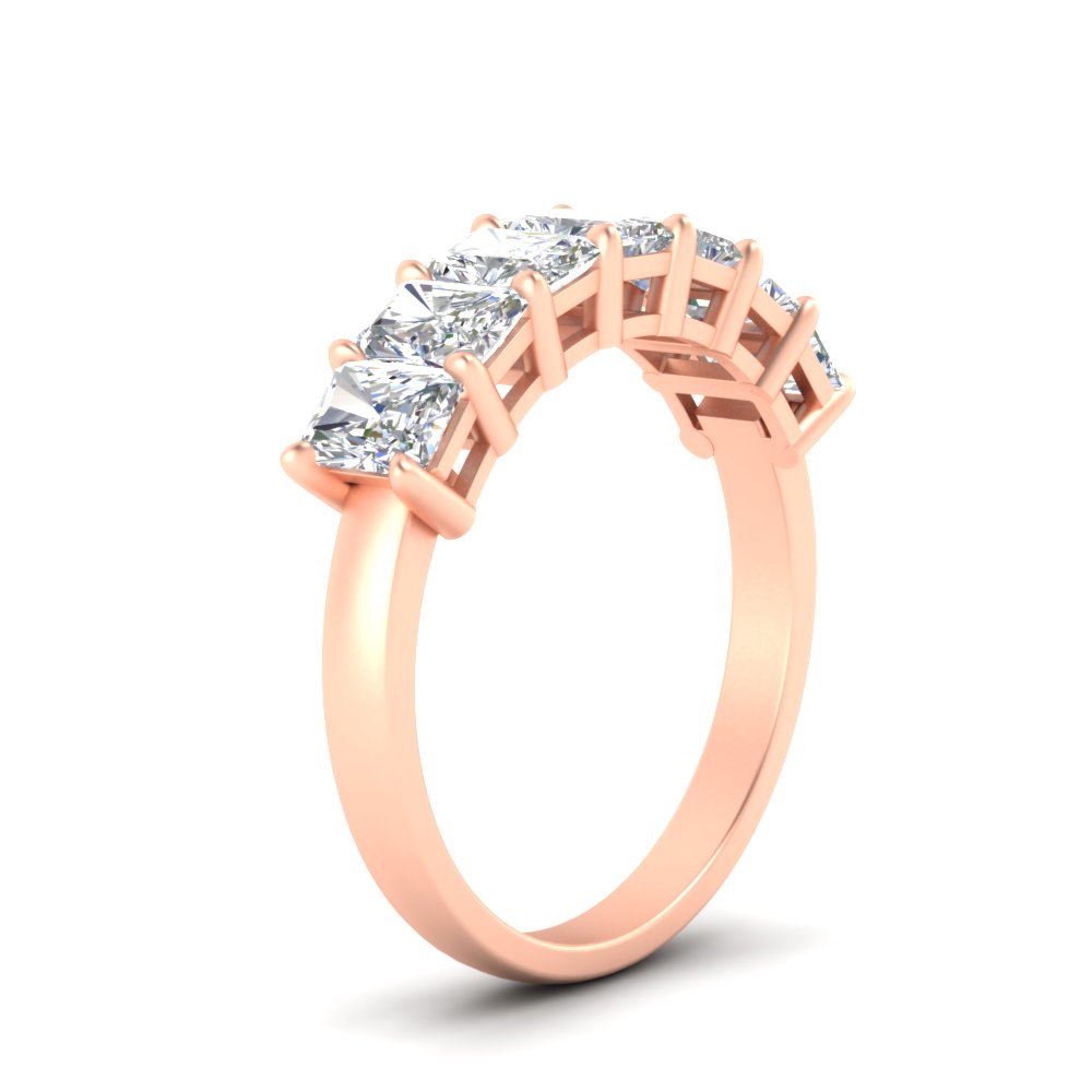 1.50 Carat Radiant Cut 7 Stone Diamond Wedding Band with 14K Rose Gold White Diamond