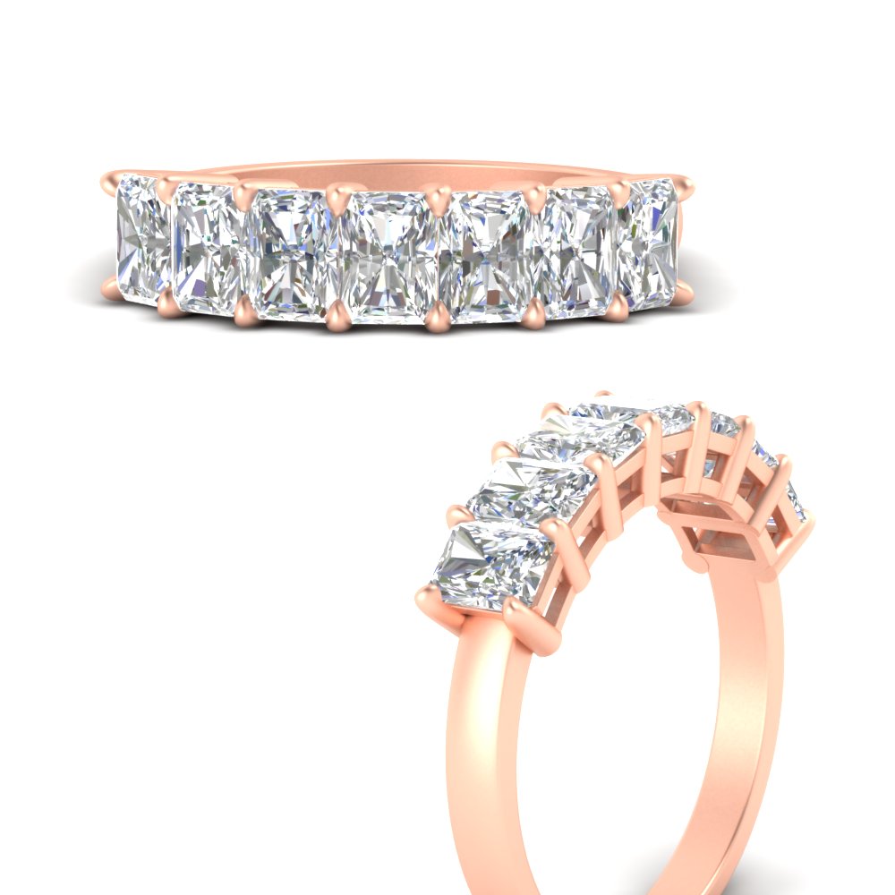1.50 Carat Radiant Cut 7 Stone Diamond Wedding Band with 14K Rose Gold White Diamond