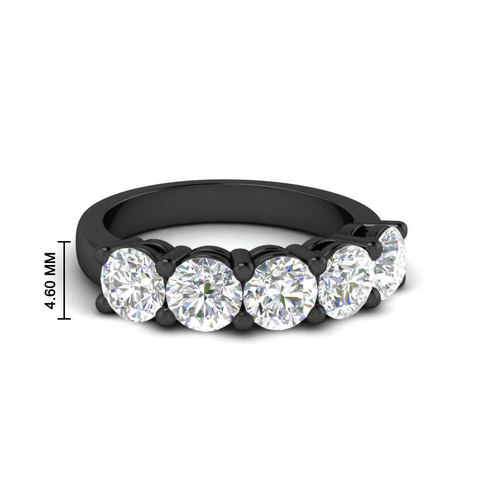 1.50 Ct. Diamond 5 Stone Black Wedding Ring with 14K Black Gold White Diamond
