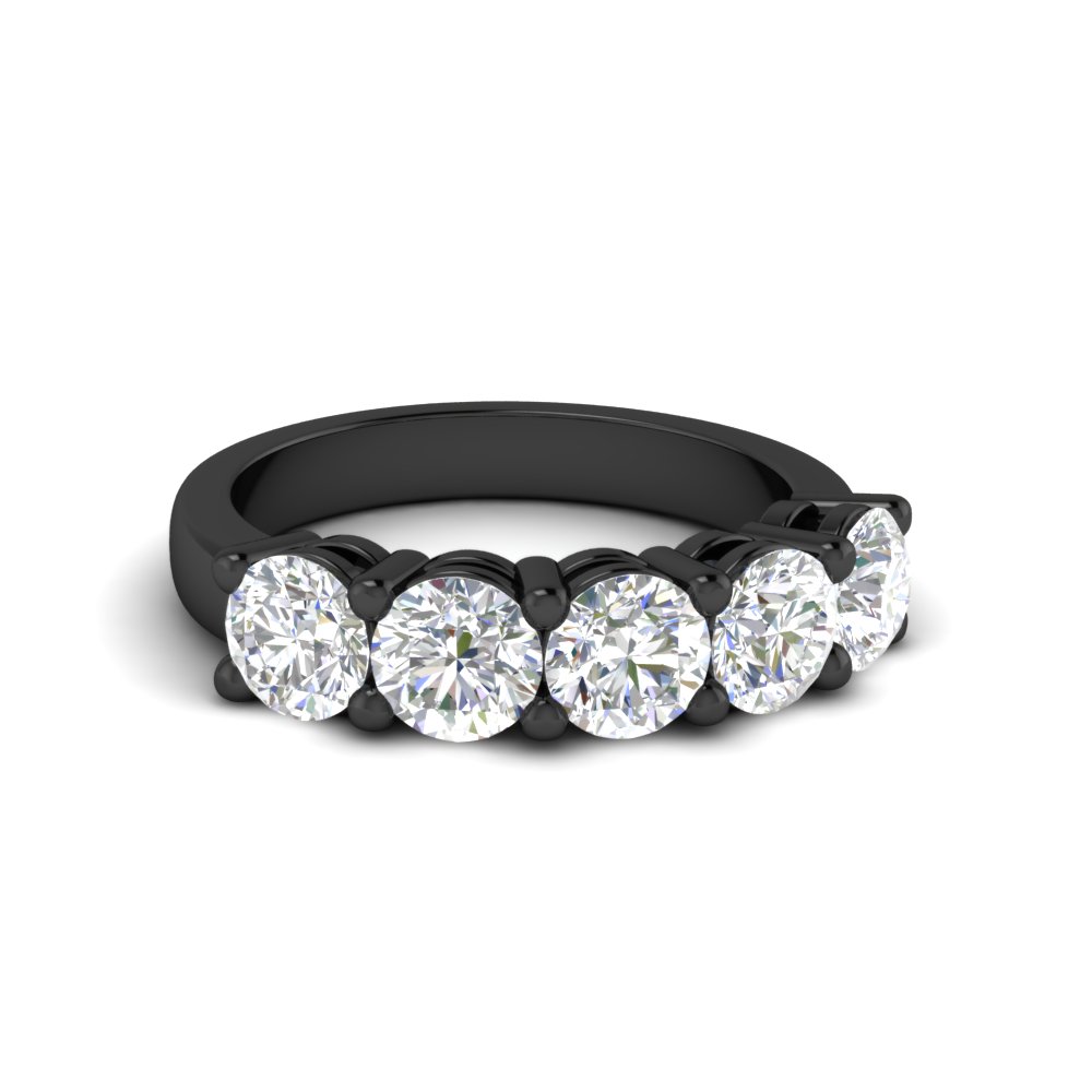 1.50 Ct. Diamond 5 Stone Black Wedding Ring with 14K Black Gold White Diamond