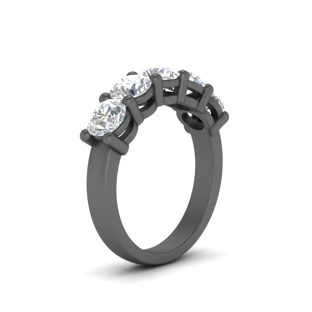 1.50 Ct. Diamond 5 Stone Black Wedding Ring with 14K Black Gold White Diamond