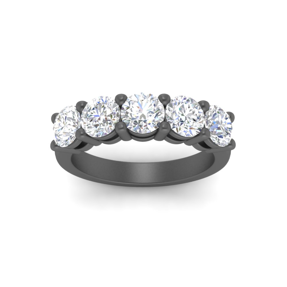 1.50 Ct. Diamond 5 Stone Black Wedding Ring with 14K Black Gold White Diamond