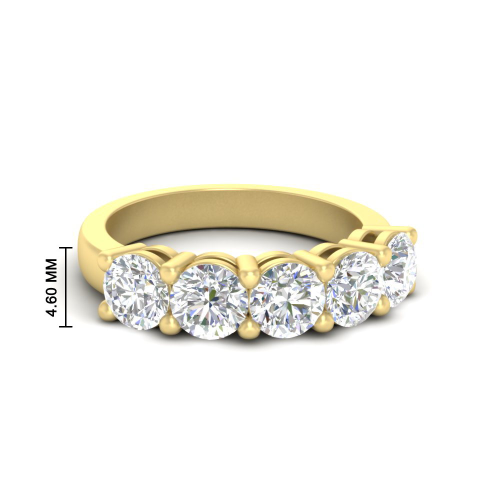 1.50 Ct. Diamond 5 Stone Wedding Ring with White Diamond in 18K Yellow Gold