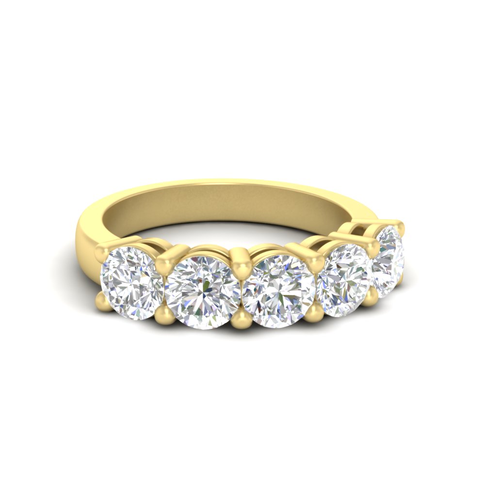 1.50 Ct. Diamond 5 Stone Wedding Ring with White Diamond in 18K Yellow Gold