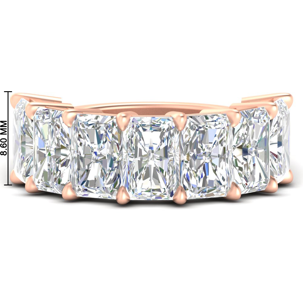 10 Carat 7 Stone Radiant Cut Wedding Ring with 14K Rose Gold White Diamond