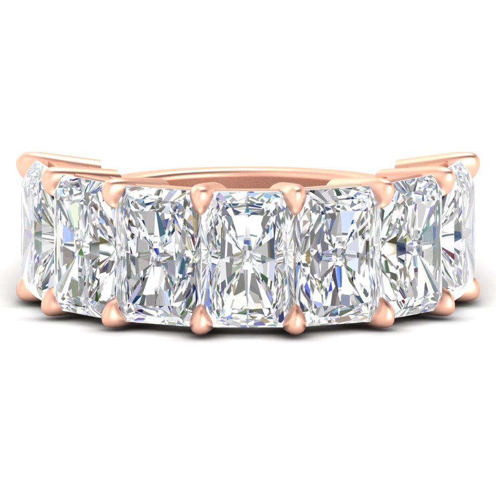 10 Carat 7 Stone Radiant Cut Wedding Ring with 14K Rose Gold White Diamond