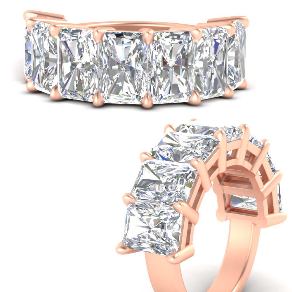 10 Carat 7 Stone Radiant Cut Wedding Ring with 14K Rose Gold White Diamond