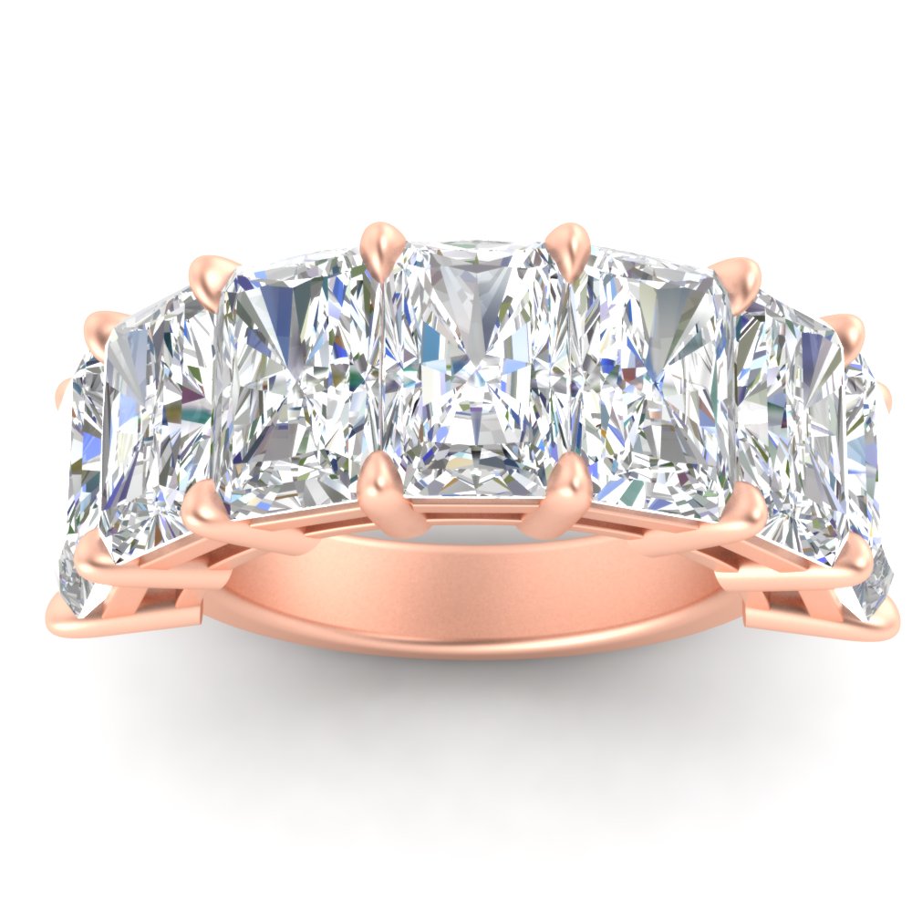 10 Carat 7 Stone Radiant Cut Wedding Ring with 14K Rose Gold White Diamond