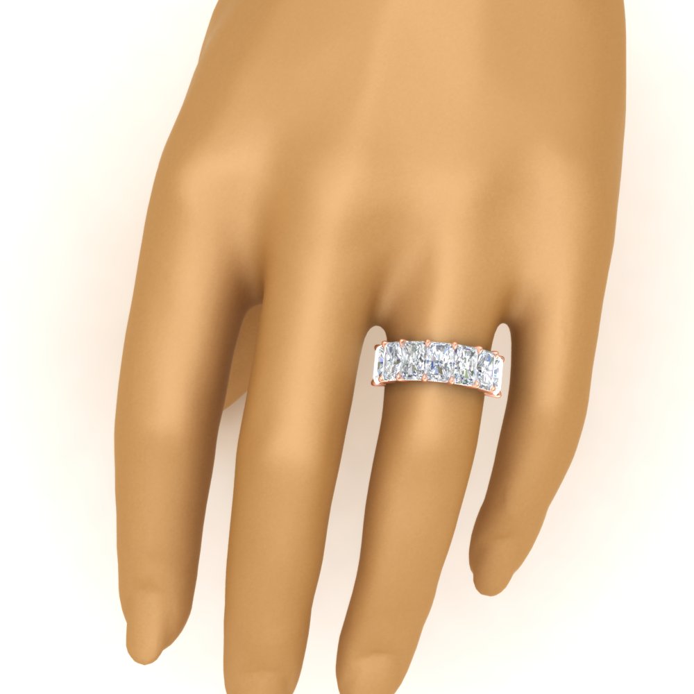 10 Carat 7 Stone Radiant Cut Wedding Ring with 14K Rose Gold White Diamond