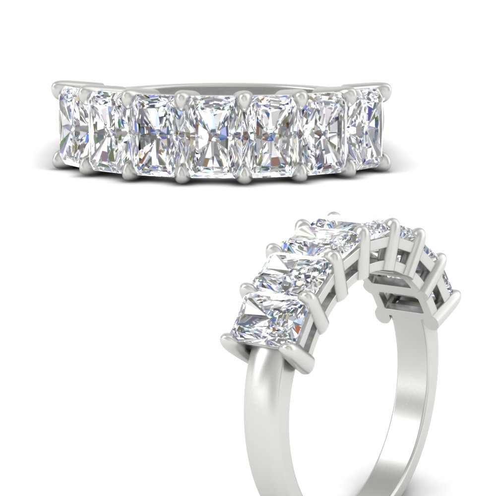 2.50 Carat Radiant Cut Diamond Wedding Band with 14K White Gold White Diamond