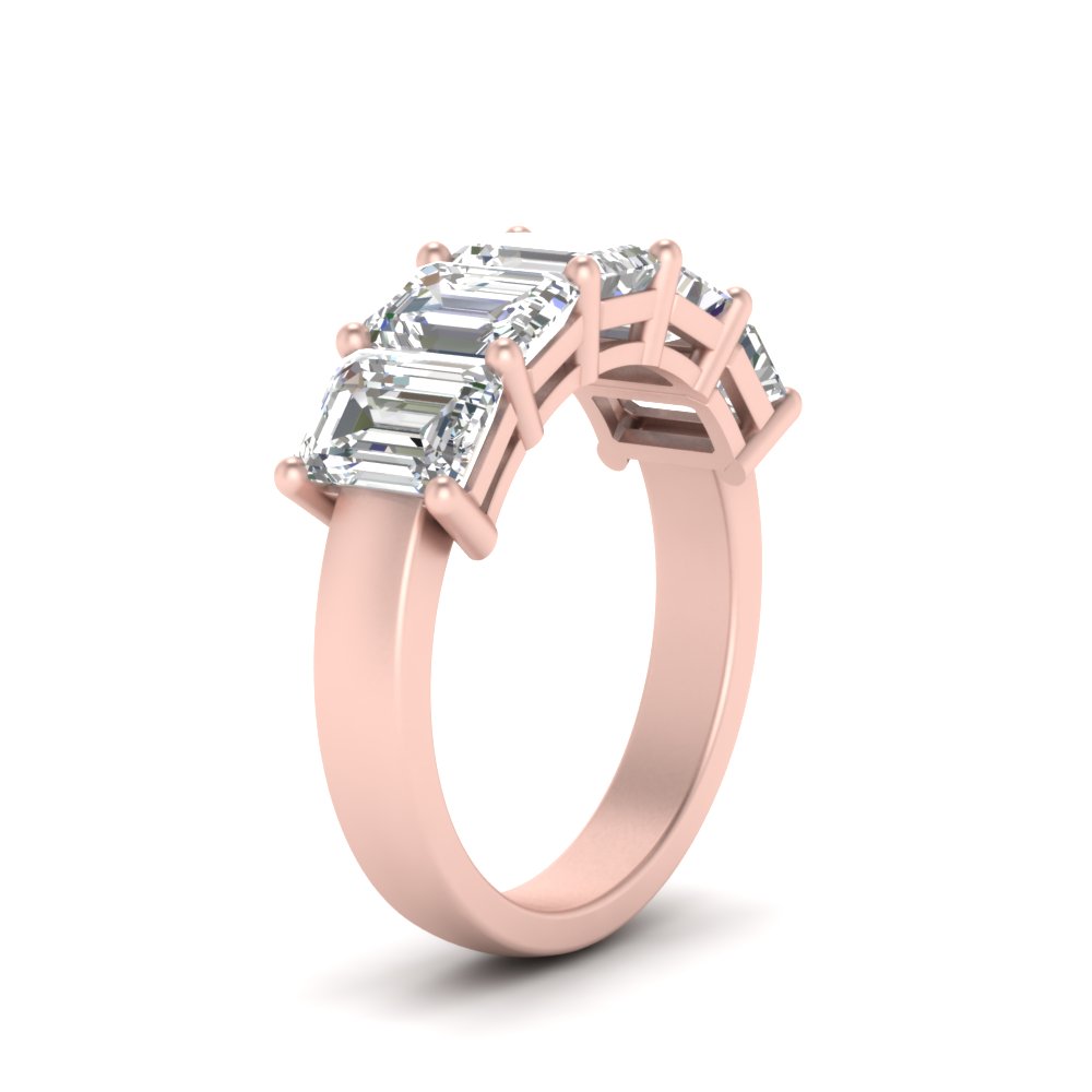 3 Carat Emerald Cut 5 Stone Anniversary Band with 14K Rose Gold White Diamond